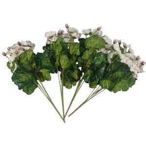Mini Geraniums Artificial Faux Flowers -White -Set Of 4 -NEW -Floral Decoration